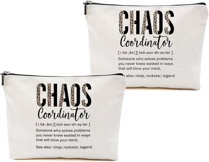 2pcs Chaos Coordinator Gifts for Women Makeup Bag, Chaos Coordinator Cosmetic Bag Appreciation Gifts for Women Moms Manager Boss Colleagues, Travel Zipper Pouch Christmas Thanksgiving Birthday Gift