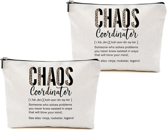 2pcs Chaos Coordinator Gifts for Women Makeup Bag, Chaos Coordinator Cosmetic Bag Appreciation Gifts for Women Moms Manager Boss Colleagues, Travel Zipper Pouch Christmas Thanksgiving Birthday Gift