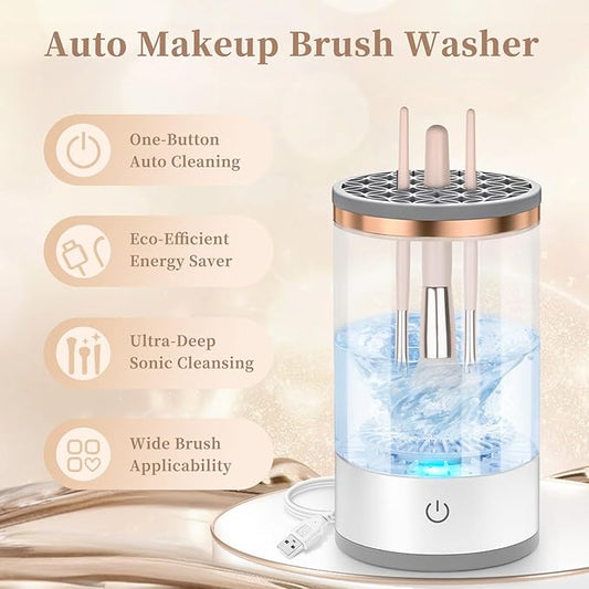 Electric Makeup Brush Cleaner, Quick Efficient Machine for Deep Cleaning All Types of Brushes, Portable Compact Design for Travel Home Use, for Makeup Lovers & Professionals - Transparent