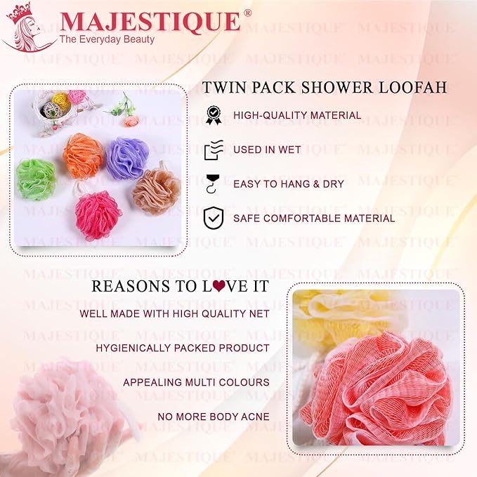 Majestique Bath Shower Loofah Sponge 50g Bath Mesh Pouf Shower Ball Body Scrubber Exfoliating Bath Sponge for Men, Women Unisex - Set of 4