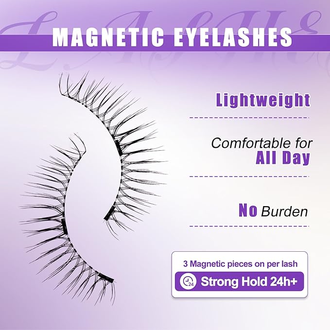 2 Pairs Magnetic Eyelashes with Applicator: Natural Look, Reusable, No Glue Needed, Wendy Lashes, CX0305, 079+B01
