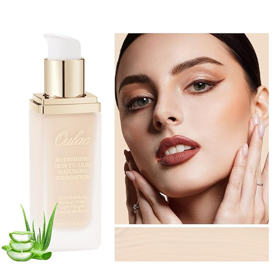 Oulac Foundation Make Up - Skincare Infused With Aloe Leaf and Vitamin E, Medium to High Coverage Liquid Vegan Foundation 30ml, Shade: Porcelain 01