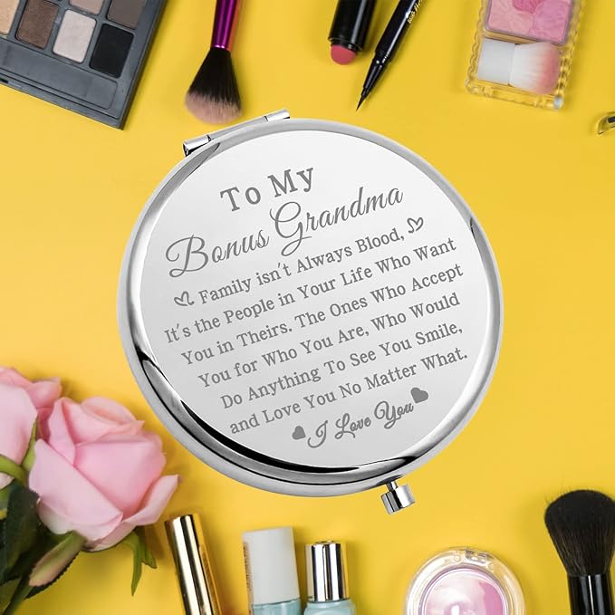 bobauna Bonus Grandma Pocket Mirror Step Grandma Gift Family Isn't Always Blood Grandma Makeup Mirror for Unbiological Grandma (Bonus Grandma -S)