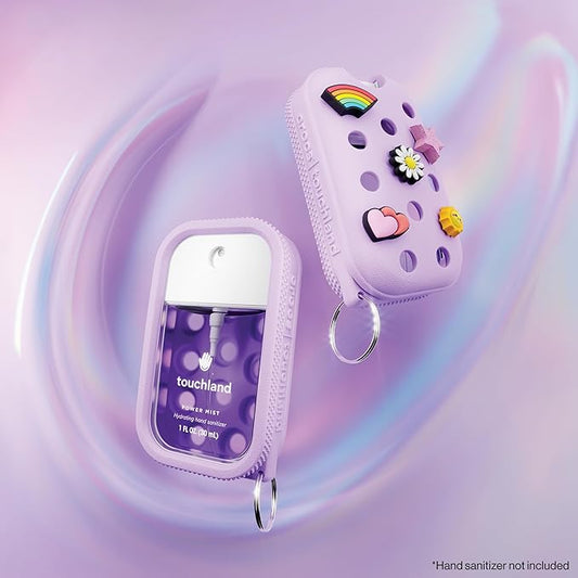 Touchland x Crocs Limited Edition Mist Case 1 Fl. OZ., Stylish Hand Sanitizer Spray Accessory, with 5 Jibbitz Charms and Keyring, Pixie Lavender Color
