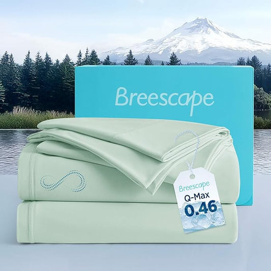Breescape Cooling Sheet Set Twin XL Size - BlendTek™ Dry & Cool Technology for Hot Sleepers and Night Sweats, Q-Max>0.46 Tech, Deep Pocket Up to 18", 360° Elastic Band, Mint Green