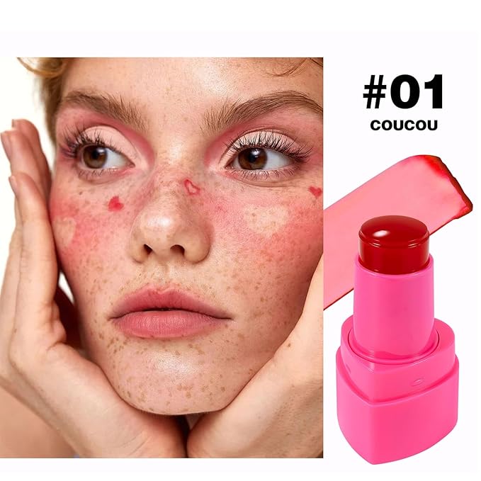 Cooling Water Jelly Tint Blush, Multi-Use Love Blush Tint Stick, Sheer Lip & Cheek Stain Makeup Stick, Moisturizing Buildable Bouncy Jelly Texture, Cruelty Free (01#, 0.32oz)