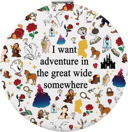 LQRI Princess Rose Compact Mirror I Want Adventure in The Great Wide Somewhere Beauty Gift