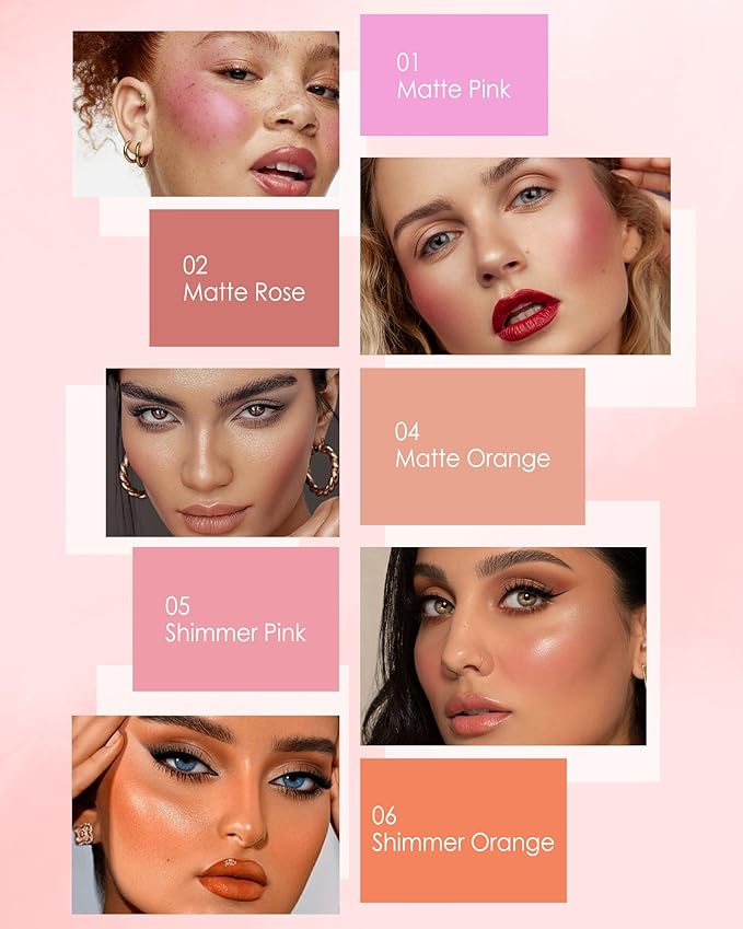 Blush Powder for Cheeks,Gradual Shimmer Pink Blusher Palette with Brush,Lightweight Buildable Color Blush Hightlighter Powder,Longlasting Waterproof Facial Makeup,Mother's Day Gift for Women Girl-02#