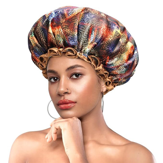 mikimini Mystery Medium Shower Caps Pack of 2, Shower Cap for Girls and Women with Brown Lace, Reusable Waterproof Bathing Shower Hat