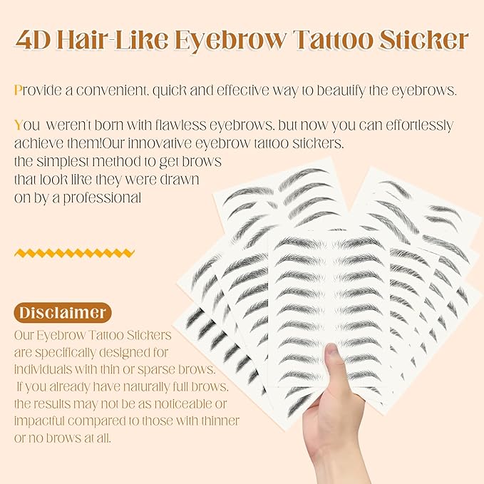 20 Sheets 200 Pairs Eyebrow Tattoo Sticker Waterproof 4D Hair-Like Natural Fake Tattoo Eyebrows Transfers Stickers Peel Off Brows Grooming Shaping Makeup Sticker for Women Girls, Brown