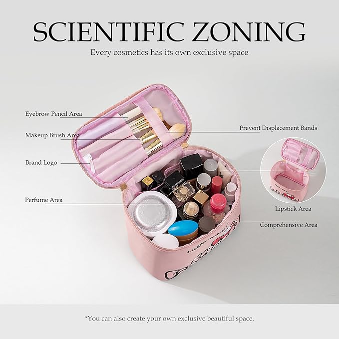 AmBealla Makeup Bag Large Waterproof Cosmetic Bags with Makeup Brush Holder, Cute Printed Makeup Organizer for Women Traveling,Portable Toiletry Bag for Girls