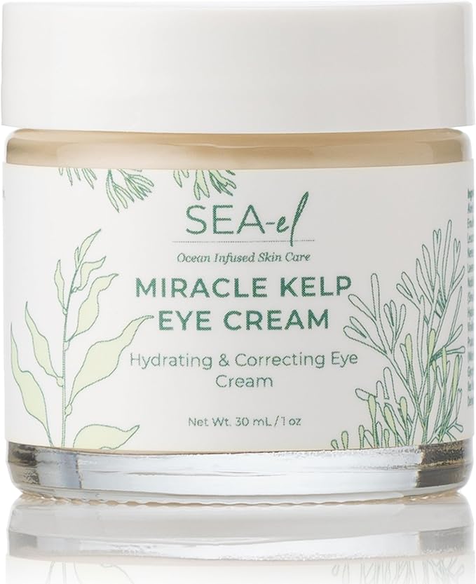 Miracle Sea Kelp Eye Cream Hydrating & Correcting Yerba Mate Caffeine & Hyaluronic Acid for Dark Circles Bags & Puffiness - Daily Anti Aging Moisturizer for Women & Men, Vegan - 1 Oz