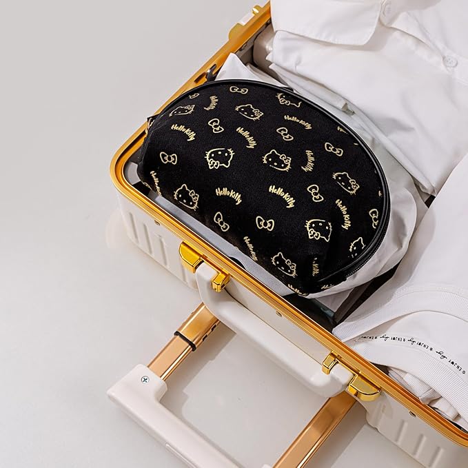 AmBealla Small Cosmetic Bag Portable Storage Bag for Women,Cute Compact Travel Makeup Bag for Keys and Phone, Black Hot Stamping Pattern Cotton Organizer with Wristband,Portable Mini Bag for Girls