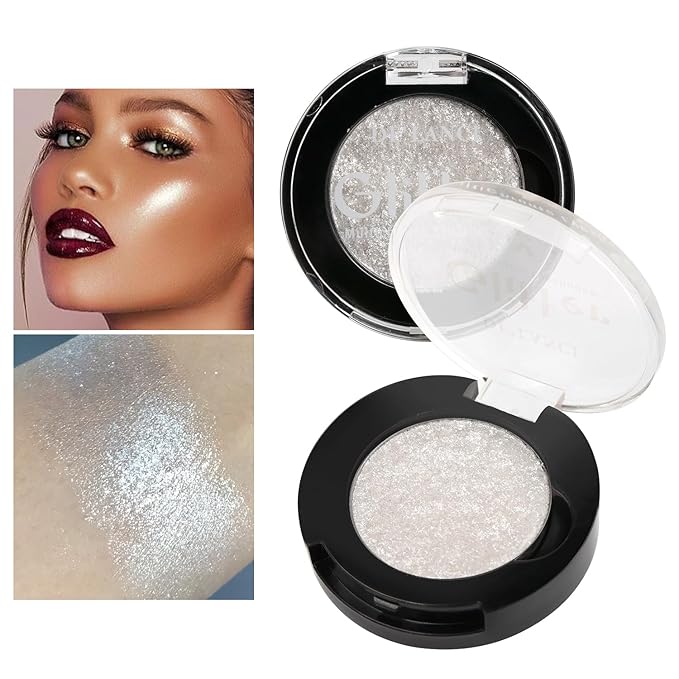 Afflano Shimmery White Glitter Eyeshadow, Highly Pigmented Single White Eyeshadow Sparkly Eye Makeup, Long Lasting Holographic White Eyes Highlighter Makeup, Cruelty Free,Talc Free, 1A