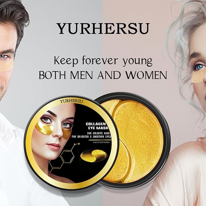 24K Collagen Eye Mask 60 Pcs Moisturzing Eye Pads for Puffy Eyes, Dark Circles, Under Eye Bags, Anti-Wrinkle, Moisturizing, Eye Skin Care Fast Absorption Eye Patches Gel for Women Man