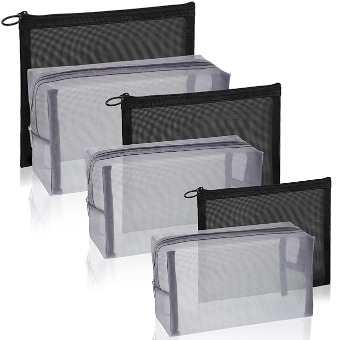 6 Pieces Mesh Makeup Bags Mesh Cosmetic Bag Portable Travel Organizing Zipper Pouch Toiletries Makeup Pouches for Home Office Travel Accessories (Chic Colors)