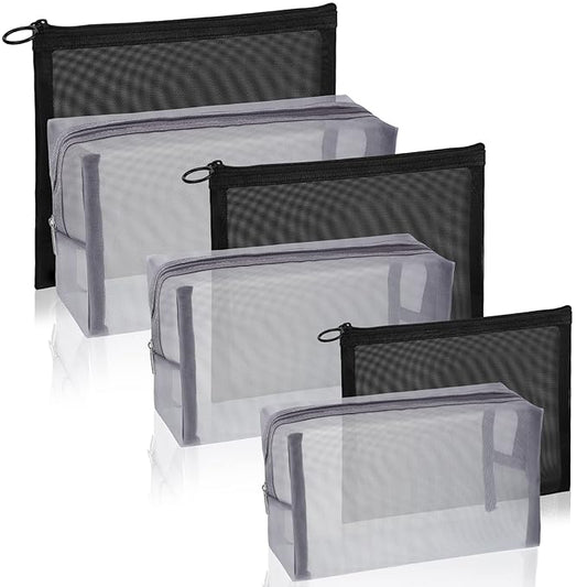 6 Pieces Mesh Makeup Bags Mesh Cosmetic Bag Portable Travel Organizing Zipper Pouch Toiletries Makeup Pouches for Home Office Travel Accessories (Chic Colors)