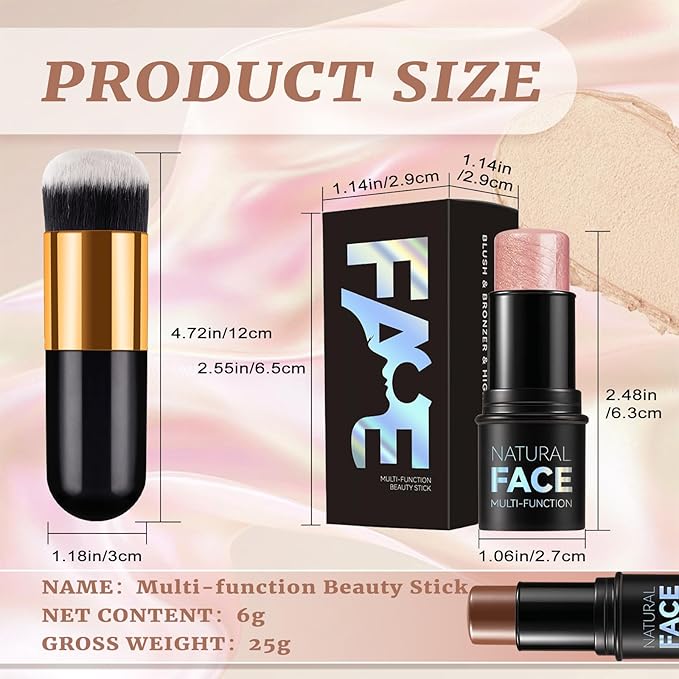 3 Pcs Cream Contour Sticks, Shades with Highlighter Stick, Blush Stick and Bronzer Stick, Contour Stick Eyeshadow Stick Face Contouring Pen Makeup with Contour Brush, Waterproof