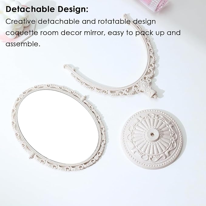 AKOAK 1 Pack Desktop Makeup Mirror, Oval Desk Makeup Mirror, Double-Sided 360-degree Rotating Makeup Mirror Bathroom Bedroom Makeup Mirror, Travel Mirror Suitable for Women (Beige)