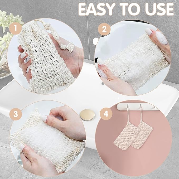 50 Pack Sisal Soap Saver Bag with Drawstring, Natural Cotton-Linen Exfoliating Net Pouch for Foaming and Drying, Travel Bar Soaps Mesh Bags Soap Savers for Bath and Shower Use