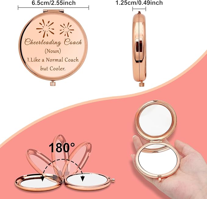 Appreciation Gifts for Cheerleader Coach Compact Makeup Mirror Cheerleading Coach Gifts Cheer Mom Gifts Cheer Coach Birthday Gifts Thank You Gifts Graduation Folding Makeup Mirror