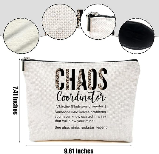 2pcs Chaos Coordinator Gifts for Women Makeup Bag, Chaos Coordinator Cosmetic Bag Appreciation Gifts for Women Moms Manager Boss Colleagues, Travel Zipper Pouch Christmas Thanksgiving Birthday Gift