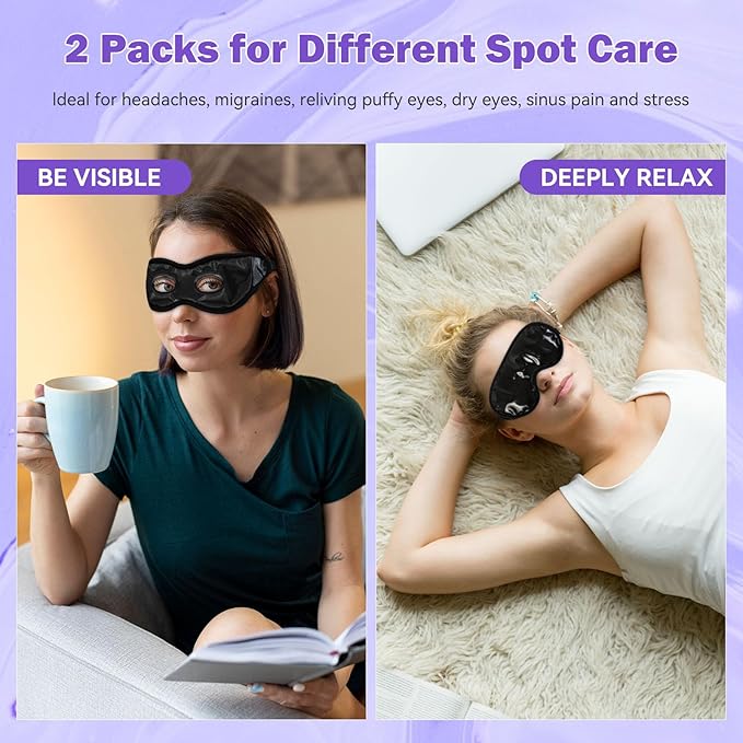 2 PCS Cooling Gel Eye Mask Reusable Cold Eye Mask, Frozen Eye Mask Ice Eye Compress Ice Pack, No Freeze, Cool Relaxation, Comfort Snug Fit, Eye Cover Ice Mask with Mineral Mud for Office, Home