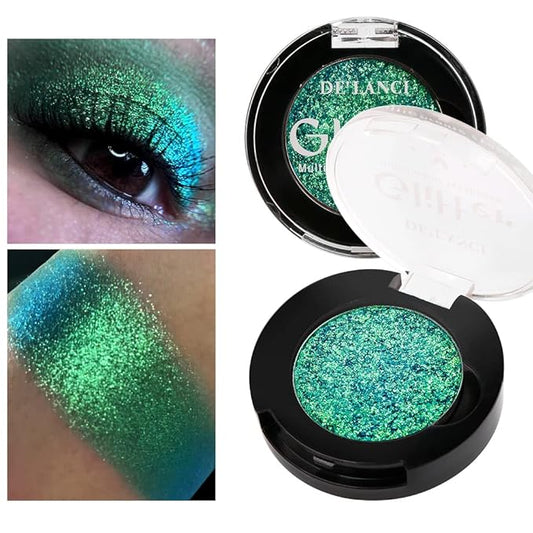 Afflano Single Green Eyeshadow - Shimmery, Highly Pigmented Multichrome, Color Changing Forest Green Glitter, Holographic Chrome Eye Shadow