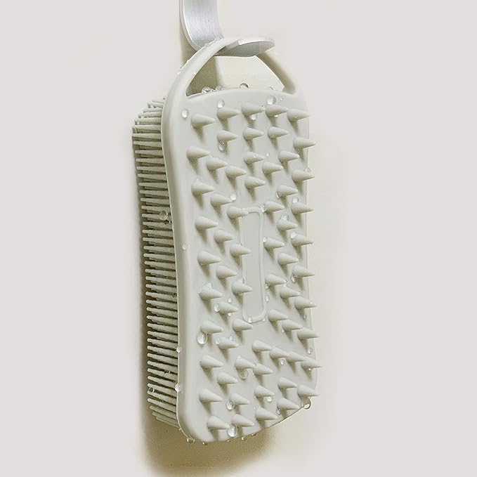 2 PC Silicone Exfoliating Body Scrubber, 2 in 1 Silicone Body Shampoo Brush, Soft Silicone Loofah for Sensitive Skin, Shower Silicone Hair Scalp Massager, Easy to Clean, Lather Well (Grey&Blue)