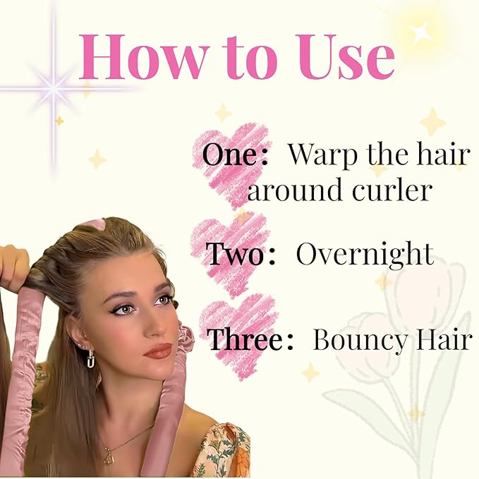 Serenade Sparkling Satin Heatless Curls Overnight, Heatless Hair Clurer Curling Rod Headband, No Heat Curling Rod Hair Roller for Women and Girls to sleep in, White