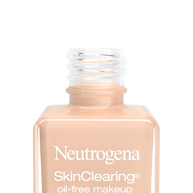 Neutrogena SkinClearing Oil-Free Acne and Blemish Fighting Liquid Foundation with.5% Salicylic Acid Acne Medicine, Shine Controlling Makeup for Acne Prone Skin, 40 Nude, 1 fl. oz