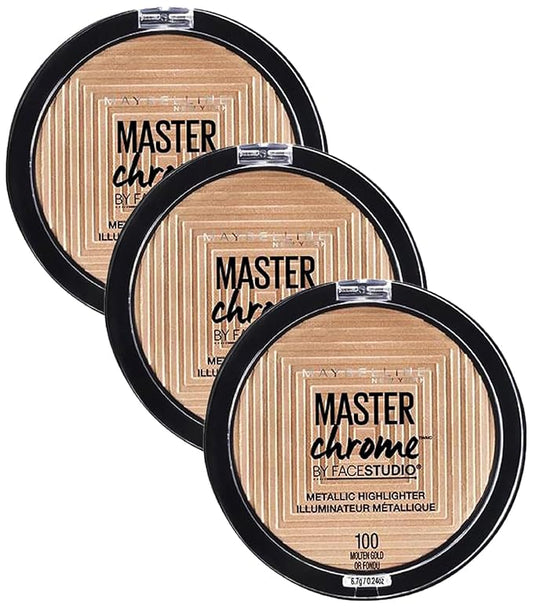 Maybelline Master Chrome Metallic Highlighter Powder, Molten Gold, 1 Count (Pack of 3)