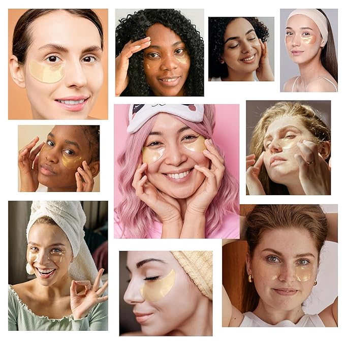 24K Gold Under Eye Patches - 60 Pcs Eye Masks for Dark Circles Puffiness - Skin Care with Collagen Hyaluronic Acid - Anti-Aging & Rejuvenating Hydrogel Eye Patch