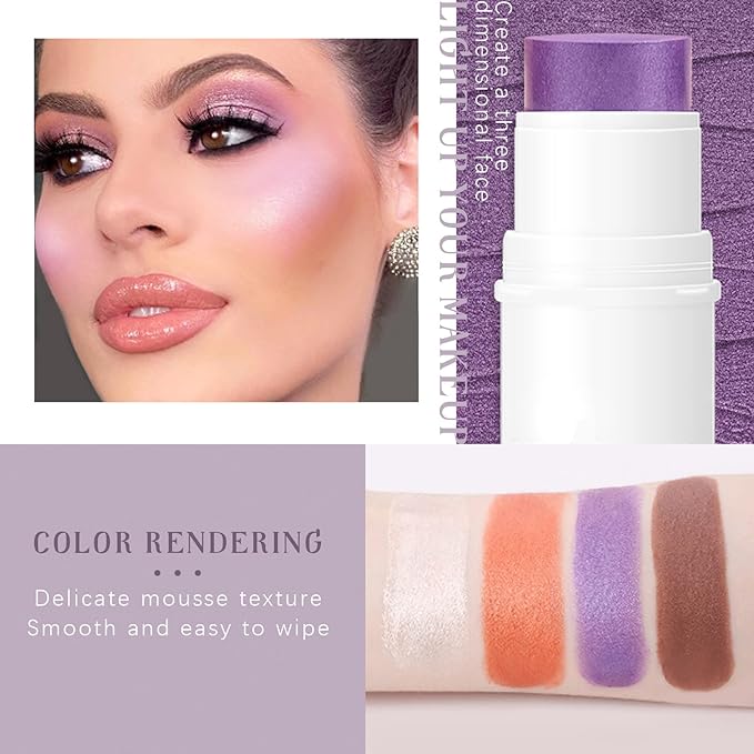 4 Colors Cream Blush Highlighter Contour Blush Stick Creamy Cosmetics Stick Set, 4 in 1 Waterproof and Long Lasting Bronze Stick Moisturizer Makeup Sticks