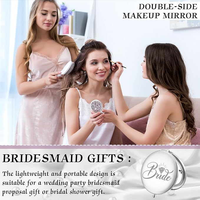 Barydat 10 Pieces Bridesmaid Gifts Set Magnifying Compact Mirror Bride I Do Crew Bridesmaid Proposal Gifts Travel Small Mirror for Purse Makeup Pocket Mirror for Women Wedding Party(Purple)