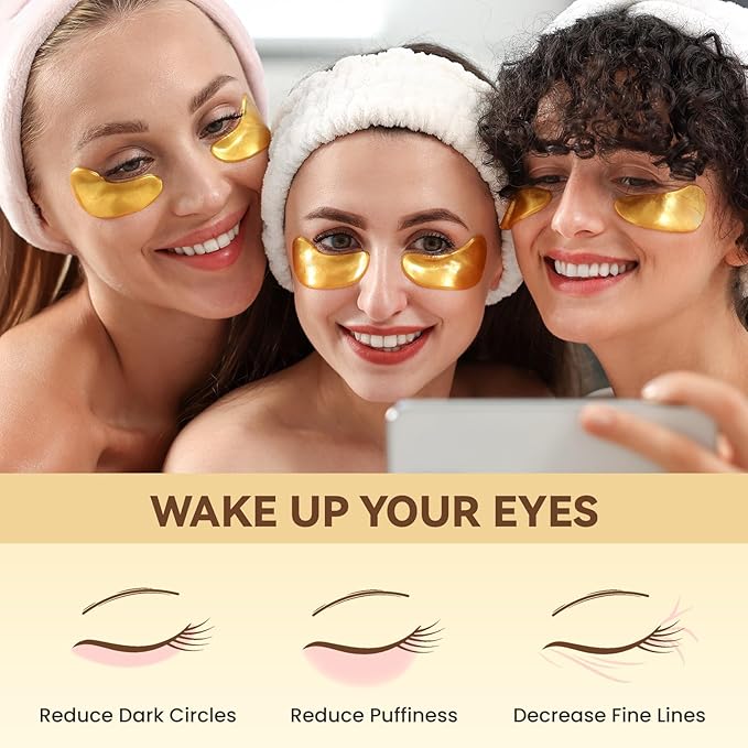 30P Under Eye Patches for Dark Circles and Puffy Eyes | Infused Gel Under 24K Gold Eye Masks for Skin Care of Puffiness & Eye Bags Treatment for Women Ideal for Beauty Care (30 Pairs, 24K Gold)