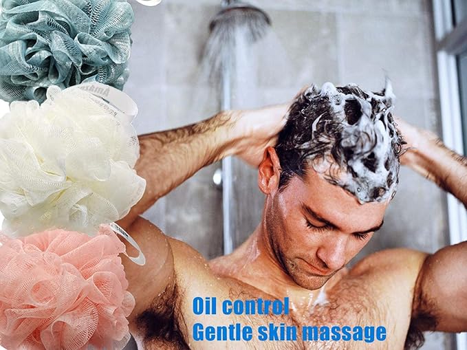 Amazerbst 6 Pack Bath Sponges Mesh Balls Shower Loofahs Wash Back Body Cleaning Scrubber Exfoliator Loofah Sponge Bathing Accessories Women Men