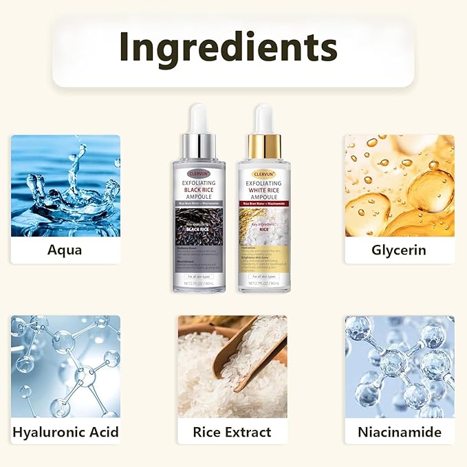 Black And White Rice Exfoliant Set, Facial Peels, 2PCS White + Black Rice exfoliator Peeling Ampoule, Soft Exfoliating Face and Body Scrub Dead Skin Cells Remover for All Skin Types Deep Hydration