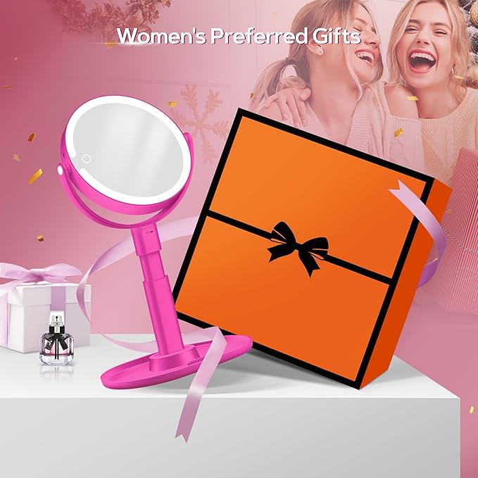 B Beauty Planet Makeup Mirror with Lights, Lighted Magnifying Mirror 20X with 3 Lighting and Adjustable Brightness, 2-Sided Height Adjustable Vanity Mirror for Bathroom, Gifts for Women Hot Pink