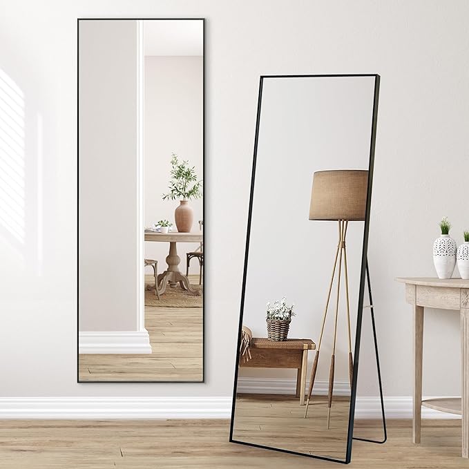 Americanflat 21x58 Full Length Mirror with Stand - Standing Mirrors with Durable Frame - Modern Mirror for Bathroom, Bedroom, Living Room - Mirrors for Wall Display and Home Decor - Black
