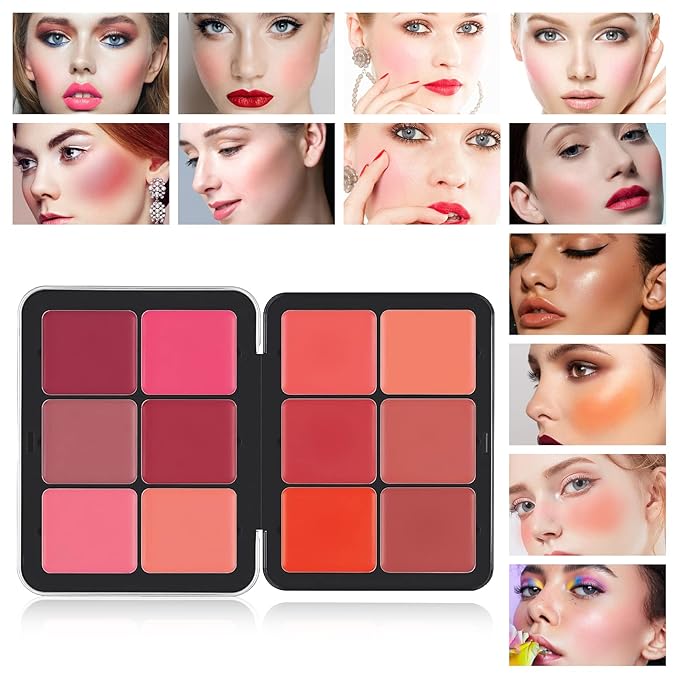 12 Colors Cream Blush Palette Matte Blush Contour and Highlight Blush Palette Waterproof and Long Lasting Blush Cream Makeup Palette