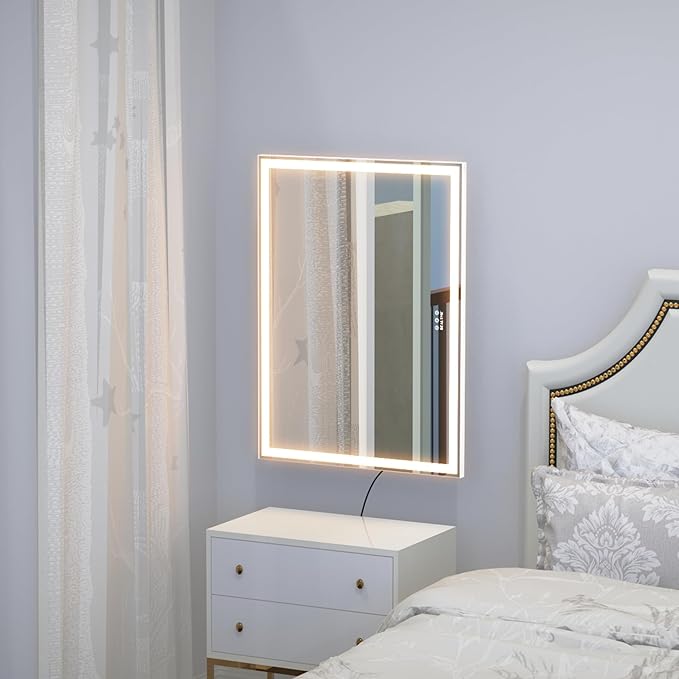 ANYHI Large Vanity Mirror with Lights, 36.2" x 26.8" Makeup Mirror with LED Lights, Tabletop or Wall Mount, 3 Color Modes, Dimmable, Touch Control, White