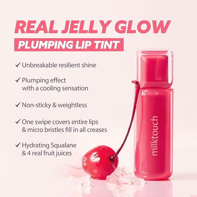 MILKTOUCH Jelly Fit Glow Lip Tint - Hydrating Lip Gloss with Long-Lasting Moisture, Color Stain, Lightweight Formula, Radiant Shine, Perfect for Daily Use, Korean Lip (05 Apple Pom, 4ml)