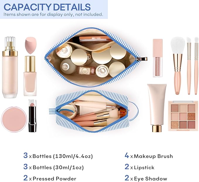 2 PCS Initial Makeup Bags for Women: Cosmetic Bag for Travel Toiletry - Birthday Gifts for 11 12 13 14 15 16 17 18 Years Old Girl Graduation Teacher Gift- Teen Girl Gifts Trendy Stuff - Blue J