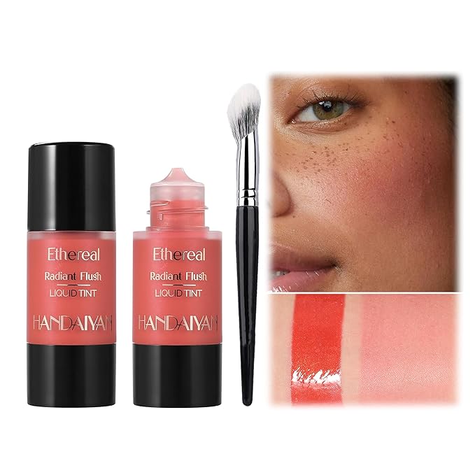 Liquid Blush for Cheeks, Blendable Cheek Tint, Long-lasting Liquid Blush with Naturally Radiant Finish, Daily Use Makeup Blush Drop with Brush-SPICY