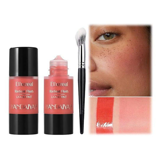 Liquid Blush for Cheeks, Blendable Cheek Tint, Long-lasting Liquid Blush with Naturally Radiant Finish, Daily Use Makeup Blush Drop with Brush-SPICY