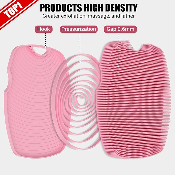 Silicone Body Scrubber - Zinc Infused-Highly Elastic Bristles Exfoliating Body Scrubber for Shower Body,Cellulite Reduction,Blood Circulation - Pink