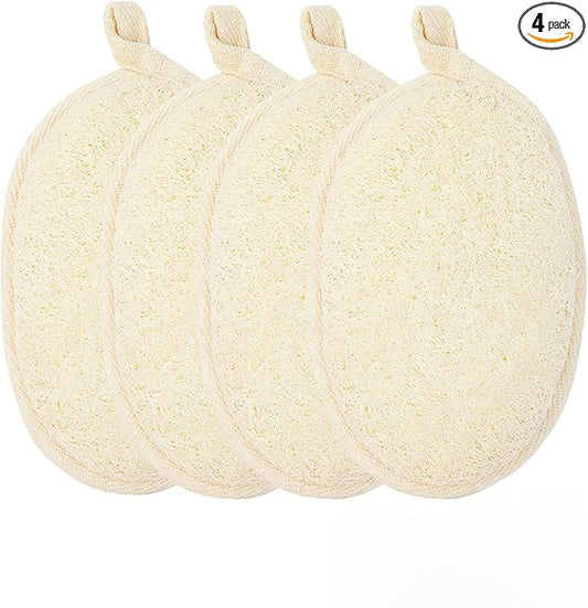 loofah exfoliating Body Scrubber, Perfect loofah Sponge for Men and Women use in Shower, Shower loofah (4 Packs) Made with Natural loofah, Shower Scrubber for Body, White