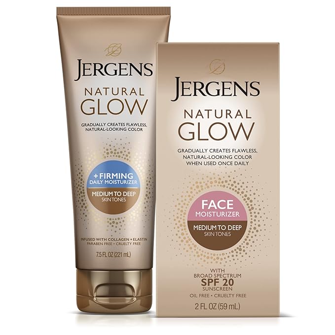 Jergens Natural Gradual Glow Bundle Pack: Daily Moisturizer +Firming 7.5fl oz and SPF20 Face Moisturizer 2fl oz, Medium to Tan