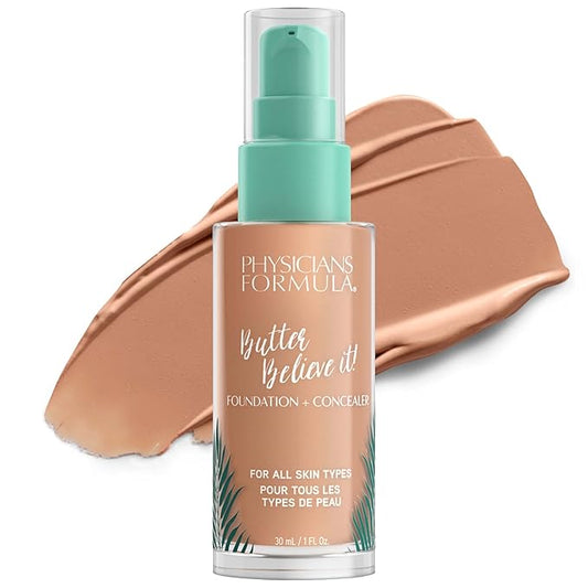 Physicians Formula Butter Believe It! Foundation + Concealer Medium-to-Tan | Dermatologist Tested, Clinicially Tested